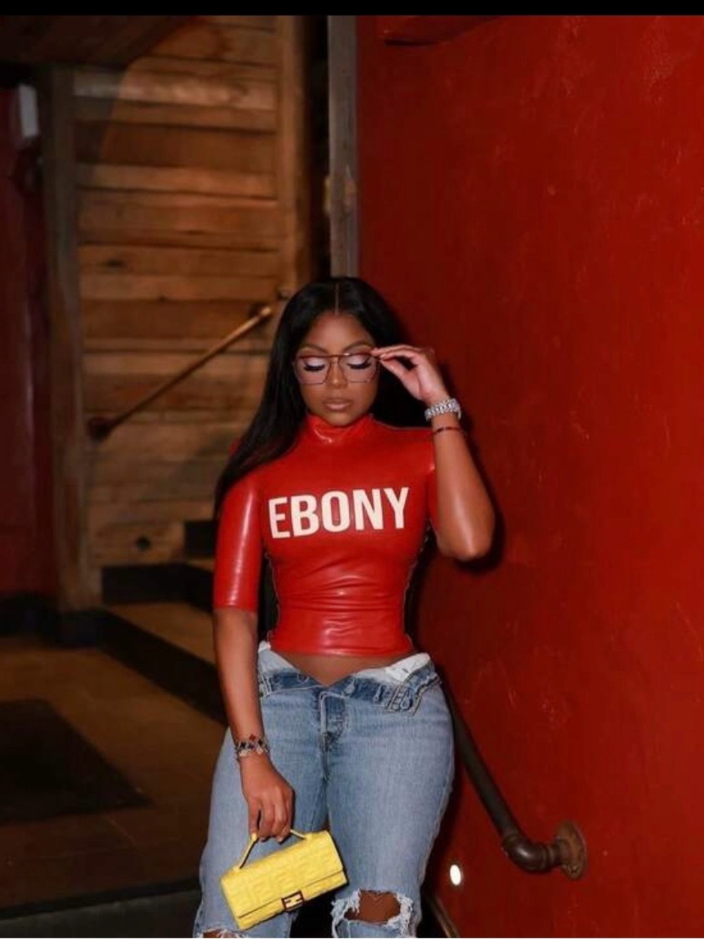 Red Short-Sleeve Mock Neck Top